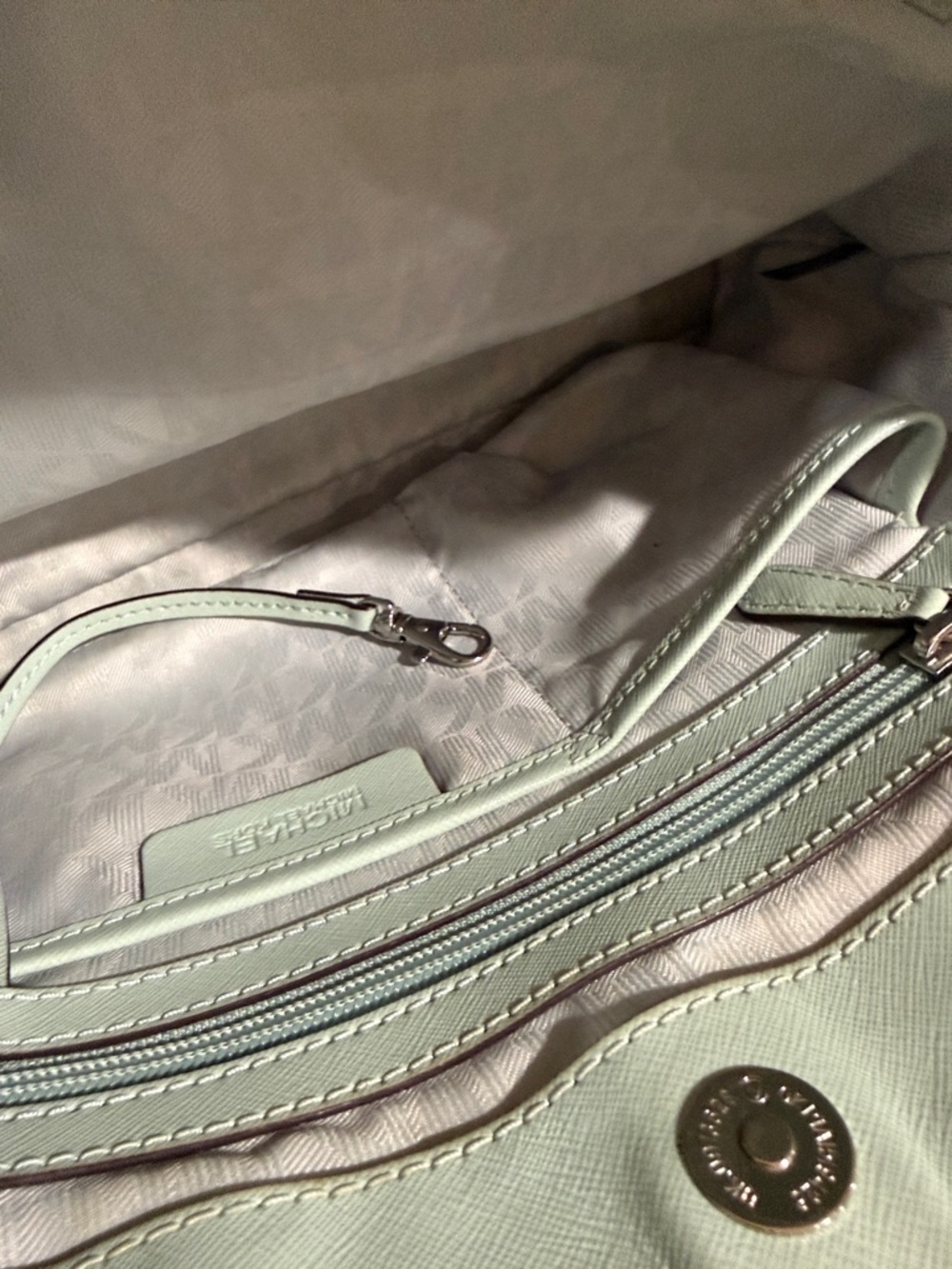 Michael Kors Pale Blue Saffiano Leather Satchel Michael Kors Handbag  MK Purses - Picture 16 of 16